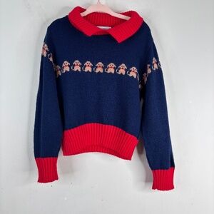 VTG 90s Kitestrings Dog Sweater 5 6 Collared Navy Preppy Old Money Academia Twee